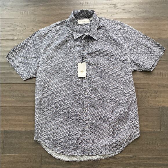COASTAORO Patterned Button Down Shirt Mens Sz Large Blue Short Sleeve - Picture 1 of 5